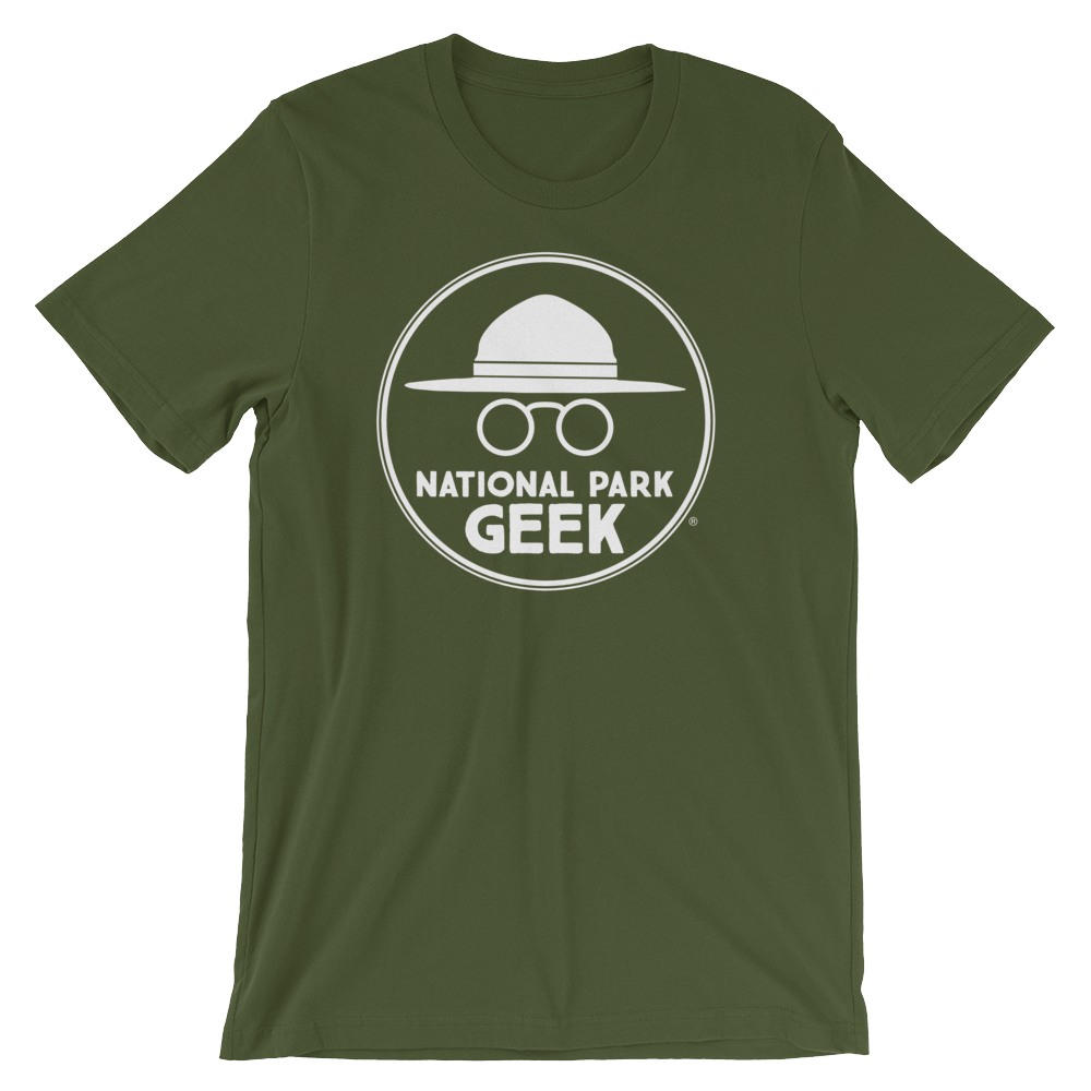 Olive Green and White Logo - A National Park Geek T-Shirt - White Logo