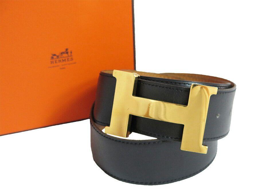 Hermes H Logo - BrandValue: Hermes HERMES belt H logo black x gold metal fittings