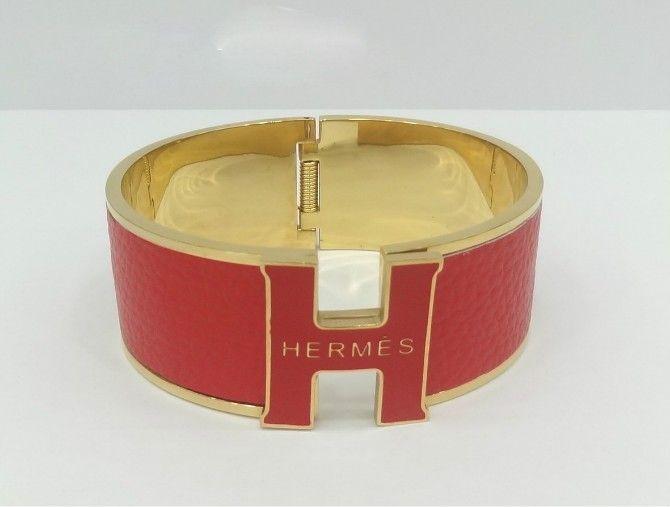 Hermes H Logo - Classic Hermes H Logo Bangle, Red with 18k Yellow Gold