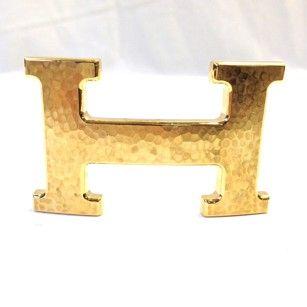 Hermes H Logo - Hermes #6291 32mm Gold hammered H Logo gold plated hardware belt ...