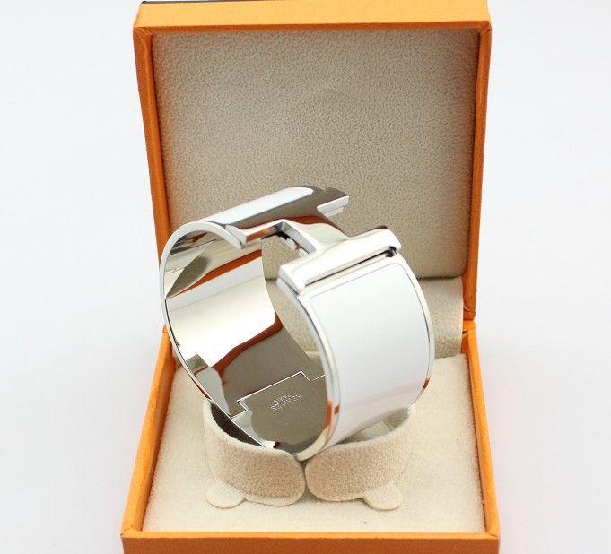 Hermes H Logo - Hermes H Logo Wide Bangle, White & White Gold