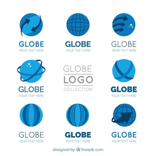 Flat Globe Logo - Flat pack of globe logos in blue tones Vector