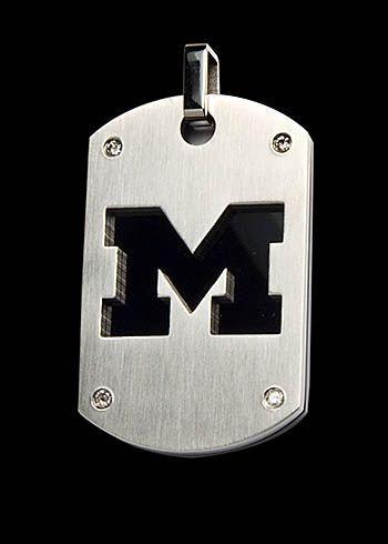 Black and Blue M Logo - P51Z0162 - This brushed stainless steel dog tag features the ...