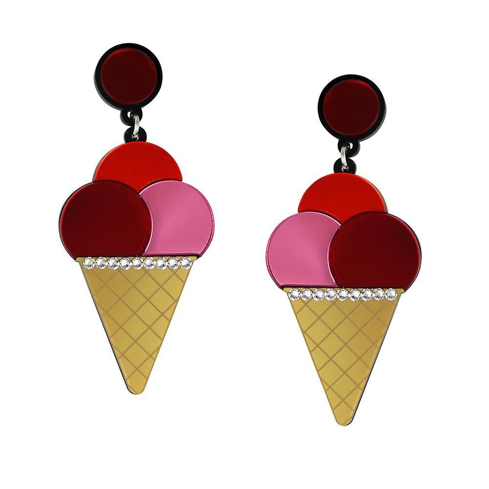 Red Cone Logo - Triple Ice Cream Cone earrings Red Orange