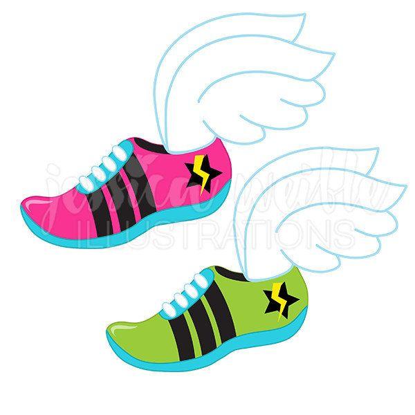 Running Shoe with Wings Logo - Track Logo Cute Digital Clipart Runner Clip art Running