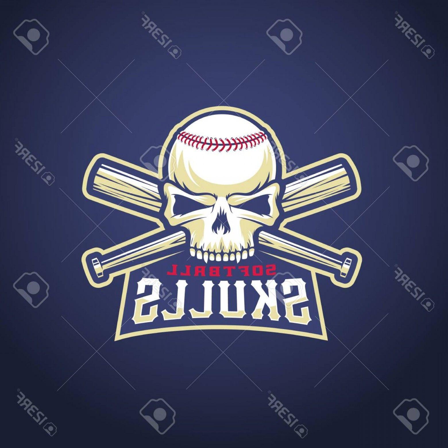Crossed Bat Ball Logo - Photostock Vector Baseball Team Logo Template Skull And Crossed Bats ...