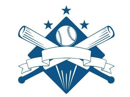 Crossed Bat Ball Logo - Championship or league baseball emblem with a blank wavy ribbon ...