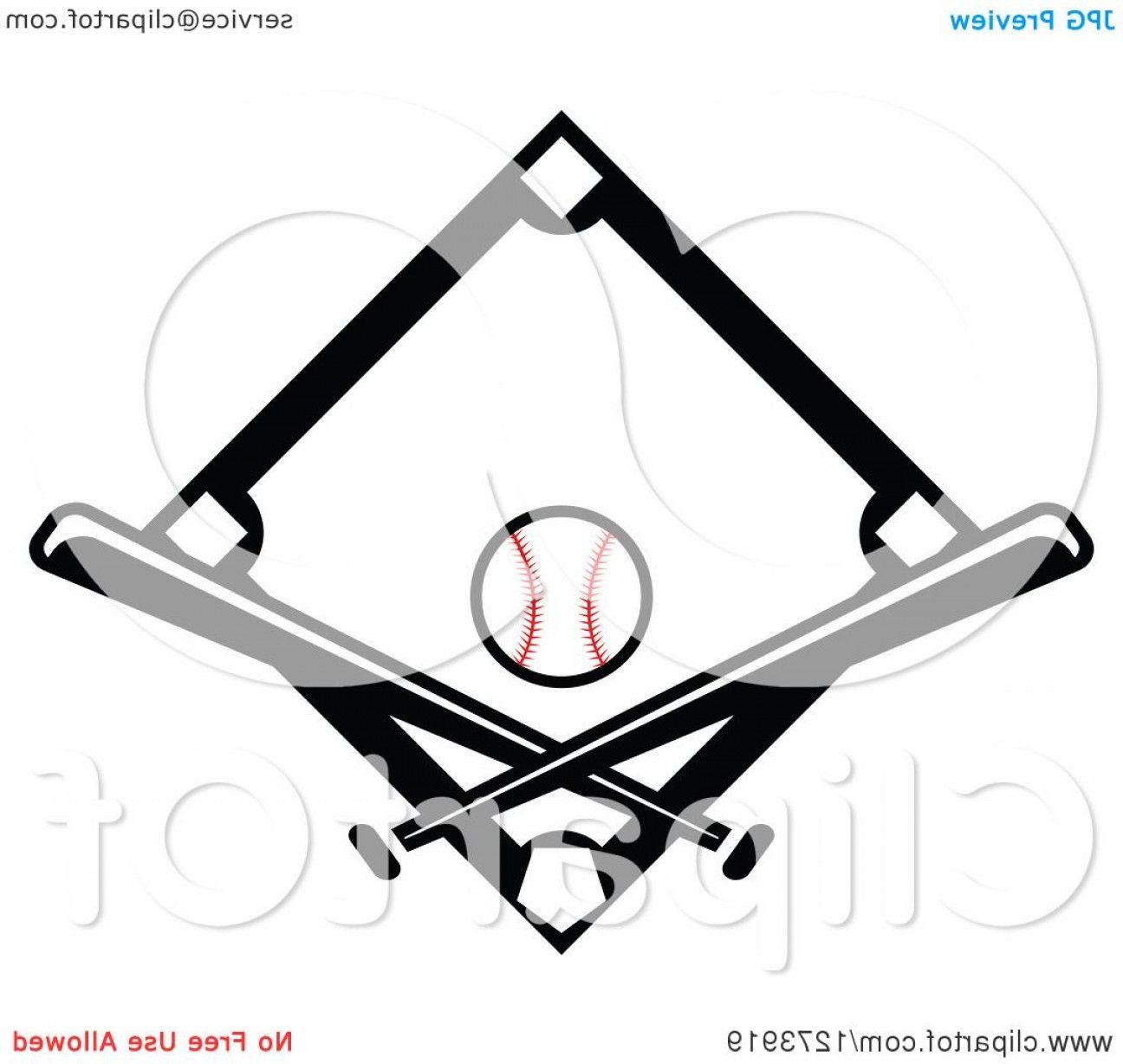 Crossed Bat Ball Logo - Black Baseball Diamond With A Ball And Crossed Bats