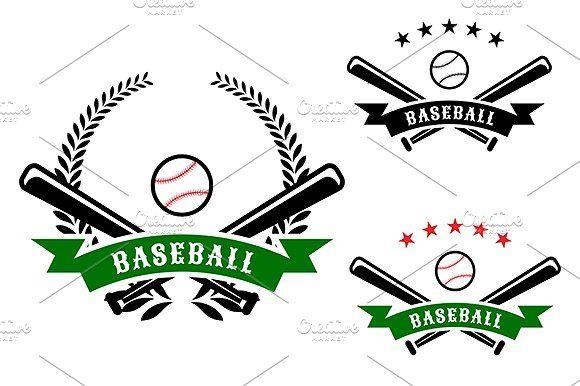 Crossed Bat Ball Logo - Baseball emblems with crossed bats Graphics Creative Market