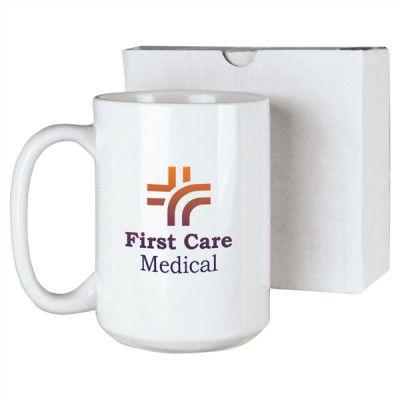 White Box with Orange B Logo - JMUG15WB 15 oz. White Ceramic Mug in White Box Engraving