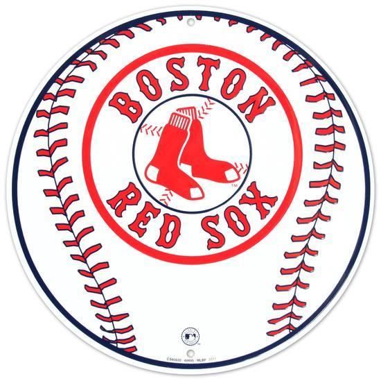 Baseball w Logo - Boston Red Sox Baseball Logo Round Tin Sign at AllPosters.com