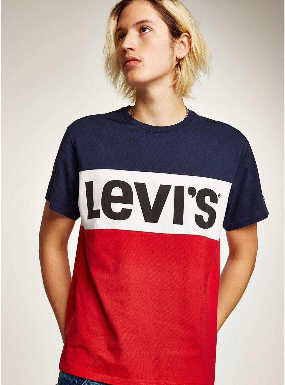 Red and White Fashion Logo - LEVI'S Red, Blue And White Colourblock T-Shirt - Men's T-Shirts ...