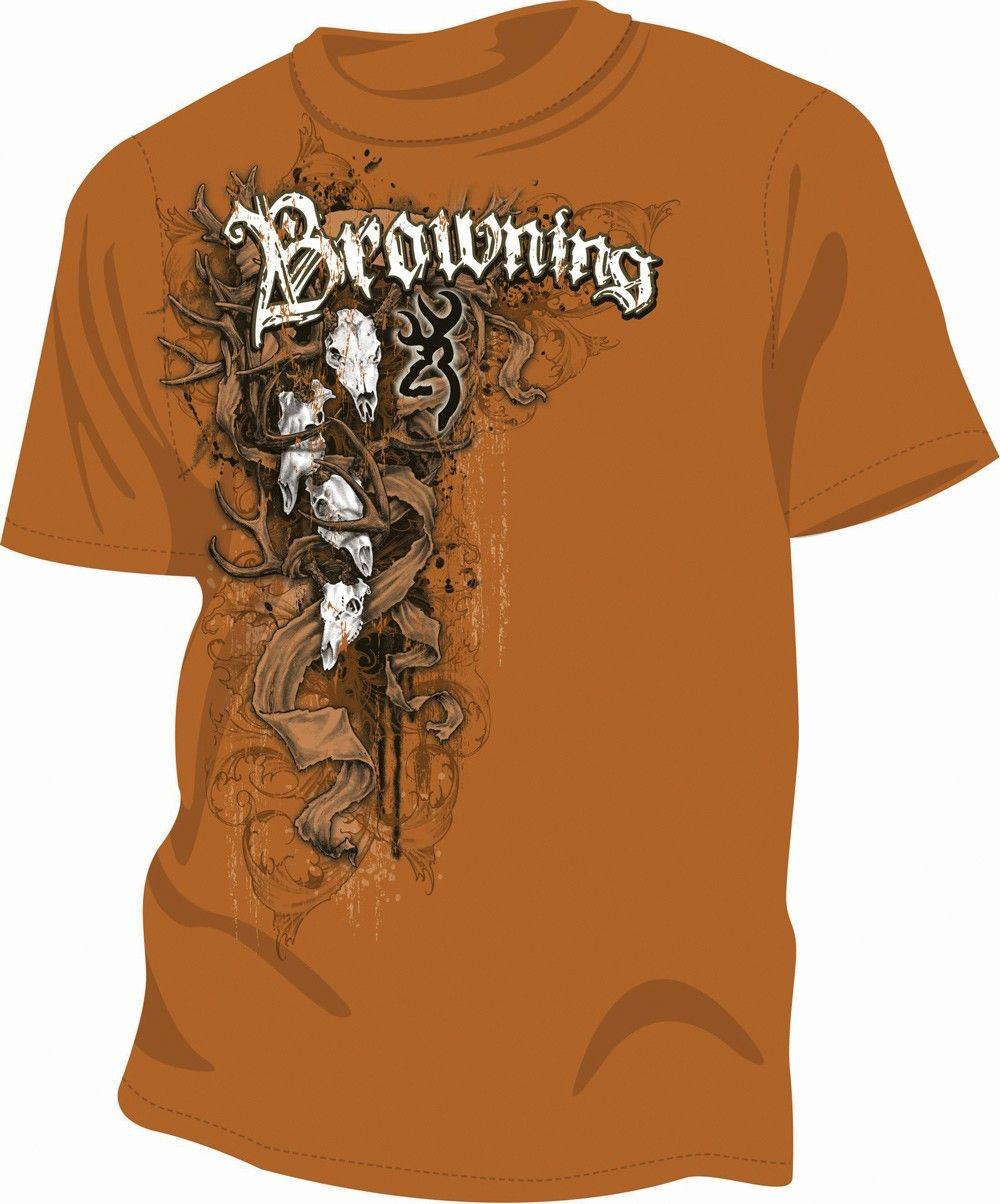 Orange Browning Logo - Texas orange tee shirt with Skull design and Browning logo. Camo