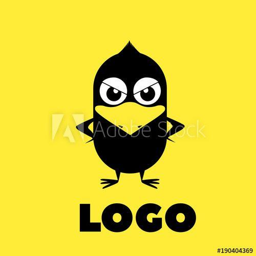 Black and Yellow Bird Logo - Black bird on yellow background logotype design. Crow logo. Raven ...