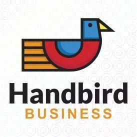 Black and Yellow Bird Logo - Stylized logo in the shape of a hand together with a bird with the ...