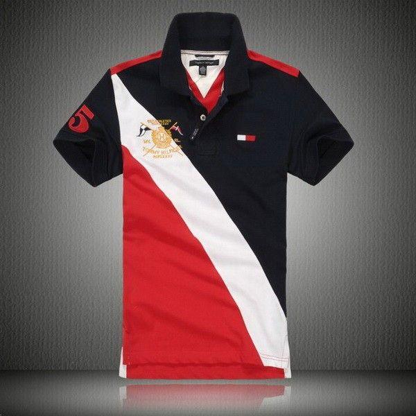 Red and White Fashion Logo - Fashion Tommy Hilfiger Color Block Mens Short Sleeved Polo Shirt