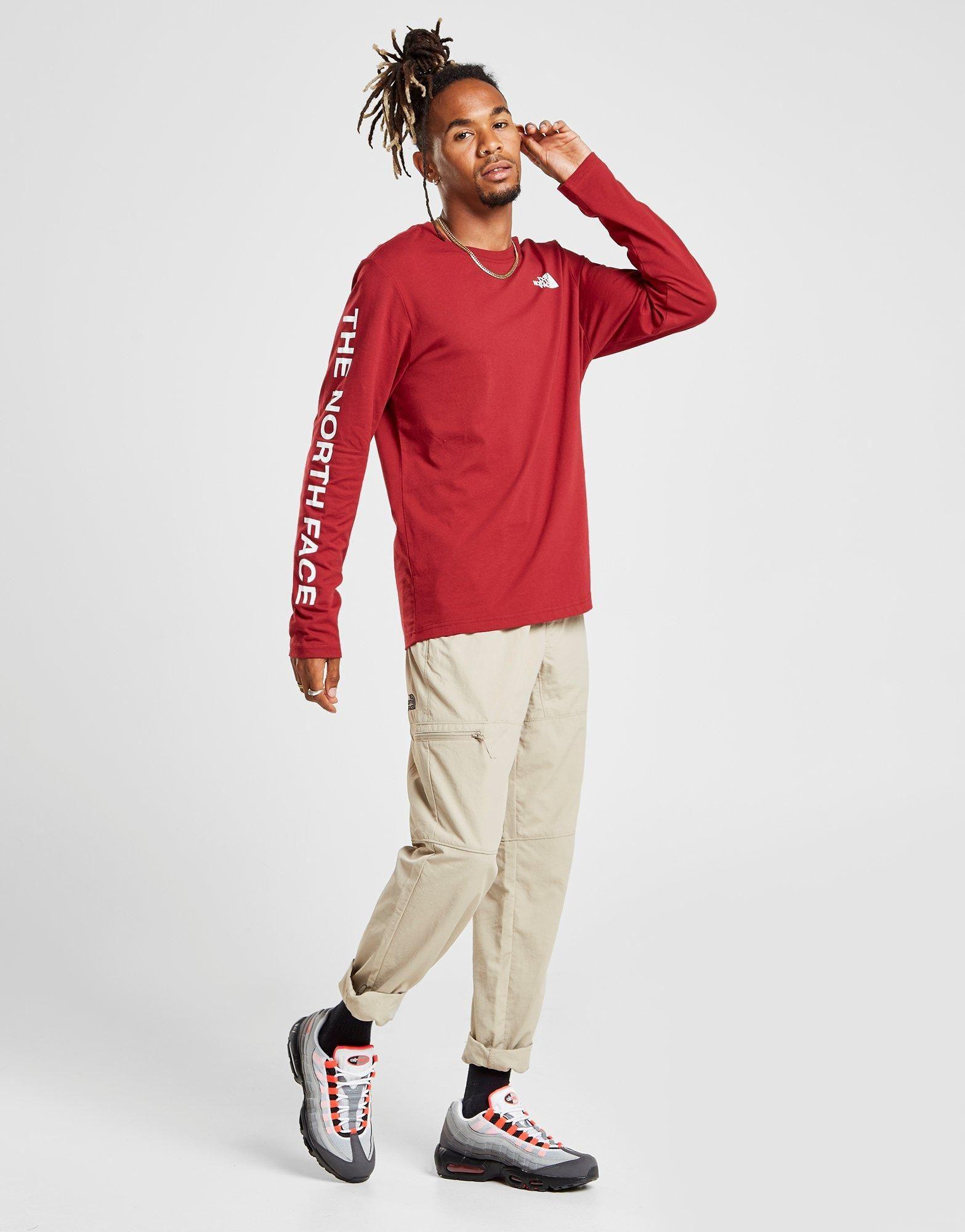 Red and White Fashion Logo - The North Face Long Sleeve Logo T Shirt In Red For Men