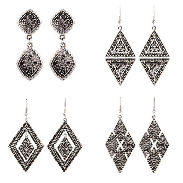 Palace Triangle Geometric Logo - Luxury Geometric Drop Earrings Antique Color Rhombus Carved Earrings ...