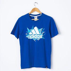 Blue Adidas Logo - Vintage ADIDAS Logo T- Shirt in Blue Size S Small Grunge Short