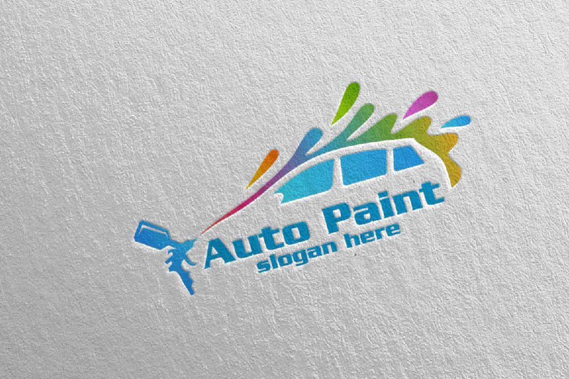 Auto Paint Logo - Car Painting Logo with Spray Gun and Sport Car Concept 8
