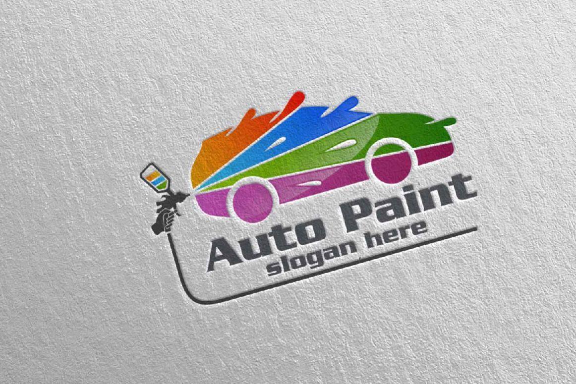 Auto Paint Logo - Car Painting Logo with Spray Gun and Sport Car Concept 7