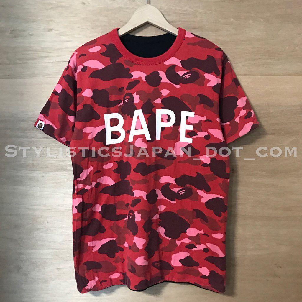 BAPE Neon Logo - A Bathing Ape Bape Color Camo/Neon Logo Reversible Tee Red/Black M ...