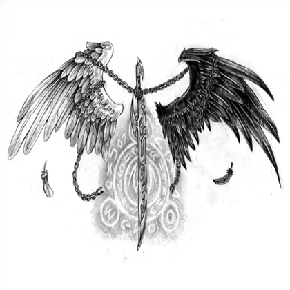 Black and White Angels Logo - image Black White Angel Wings Sword Tattoo Design