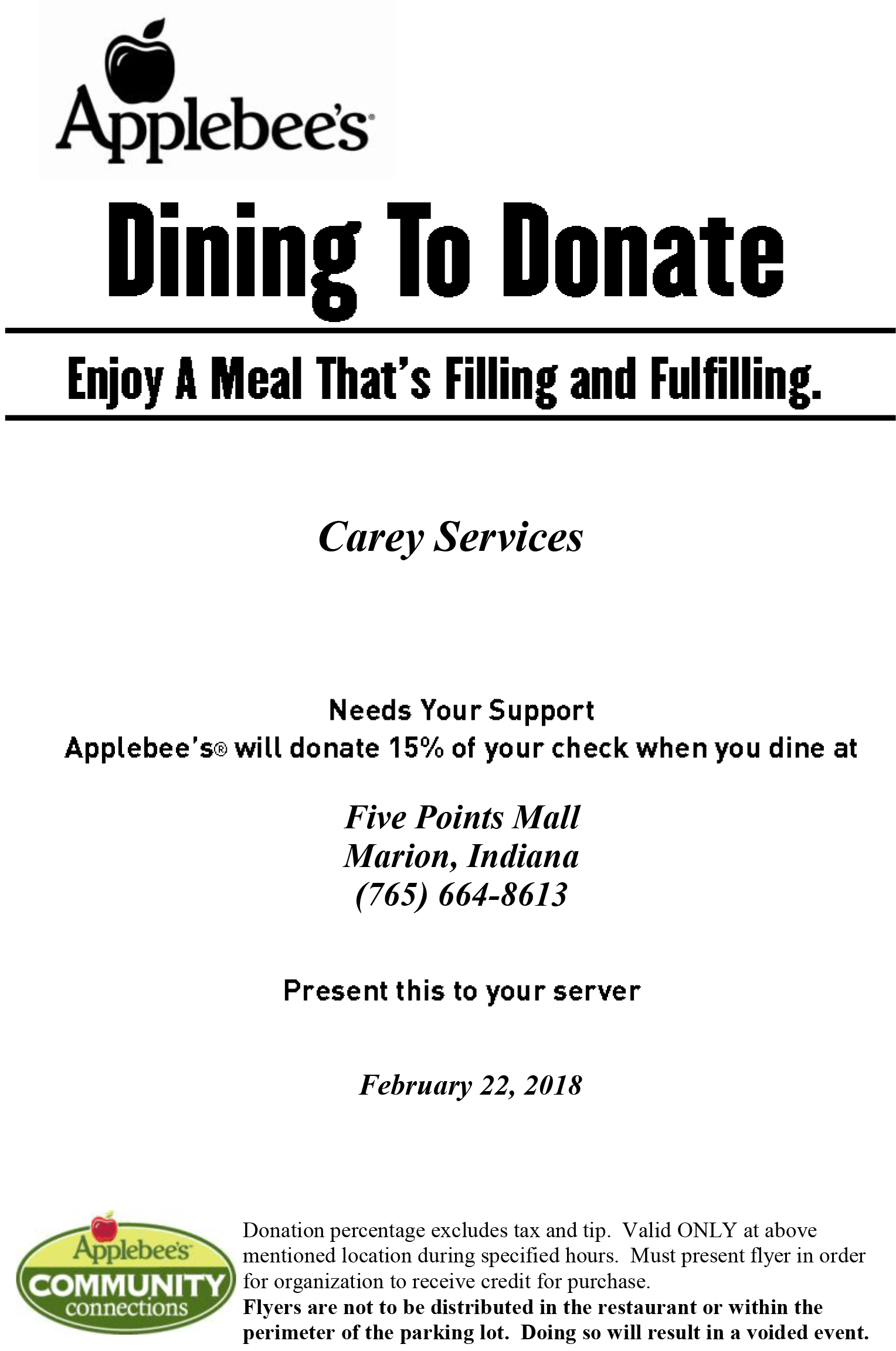Applebee's Community Connections Logo - Carey Services – Applebee's Dining to Donate Event Feb. 22