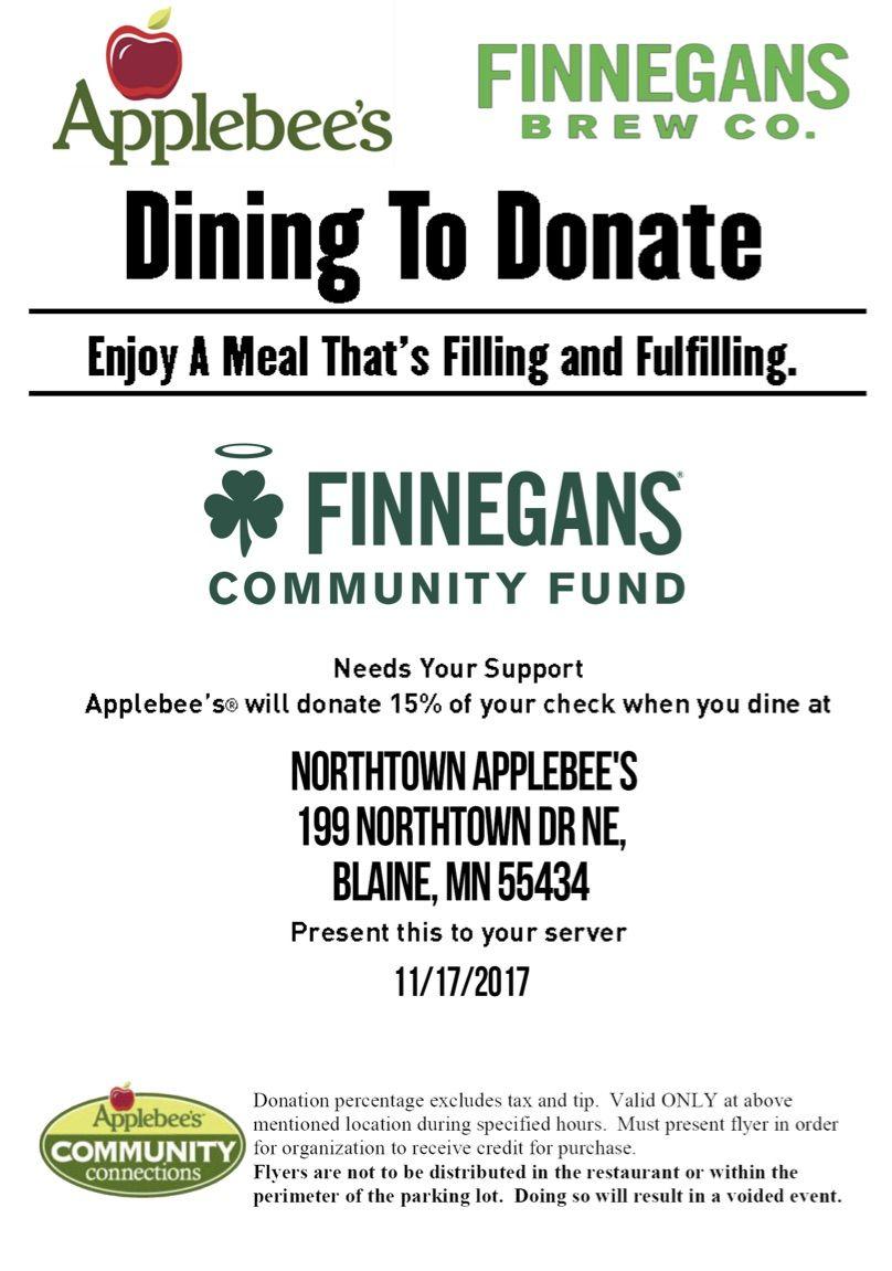 Applebee's Community Connections Logo - Finnegans Northtown Applebee's Dining to Donate