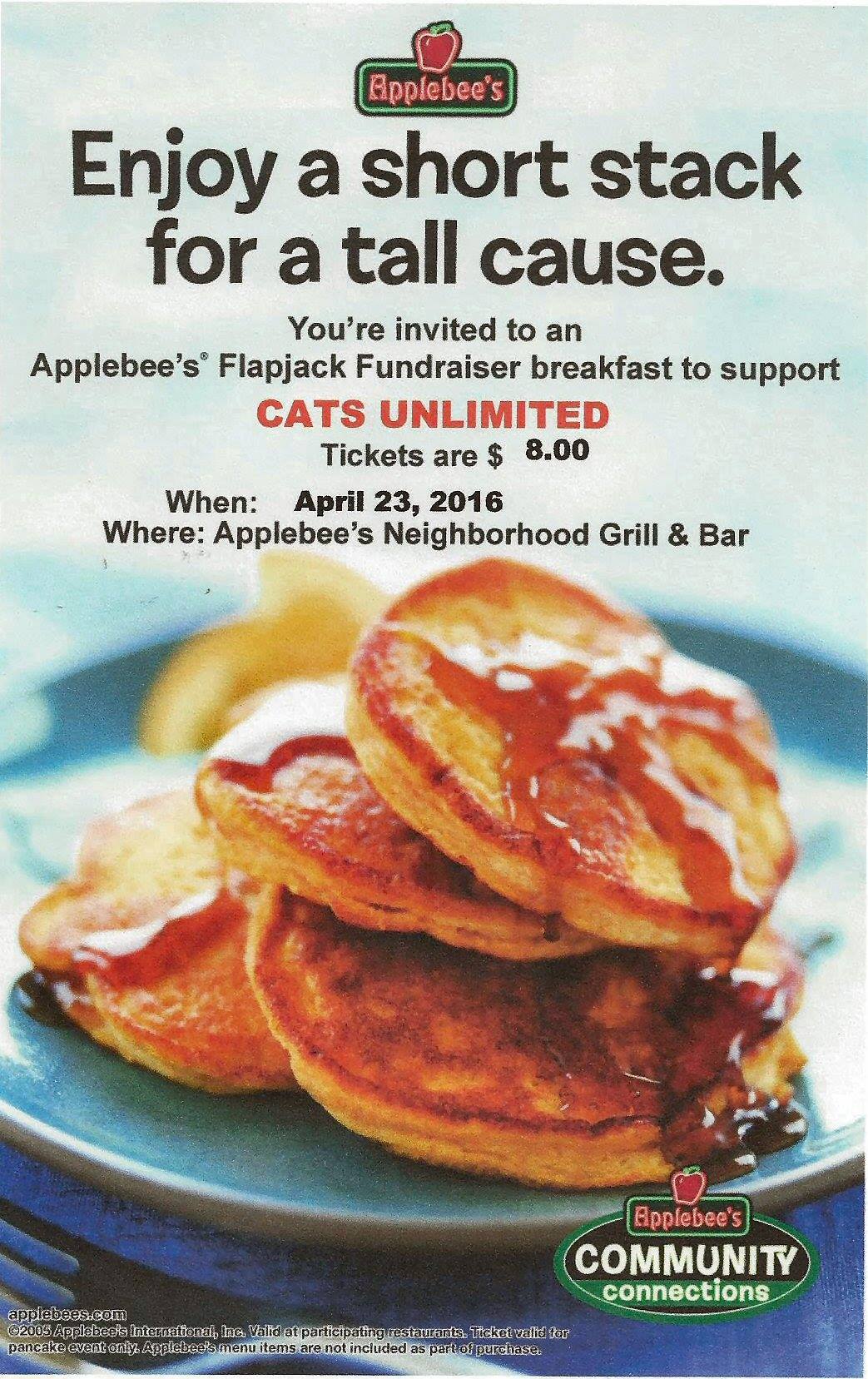 Applebee's Community Connections Logo - Cats Unlimited Pancake Breakfast at Applebee's