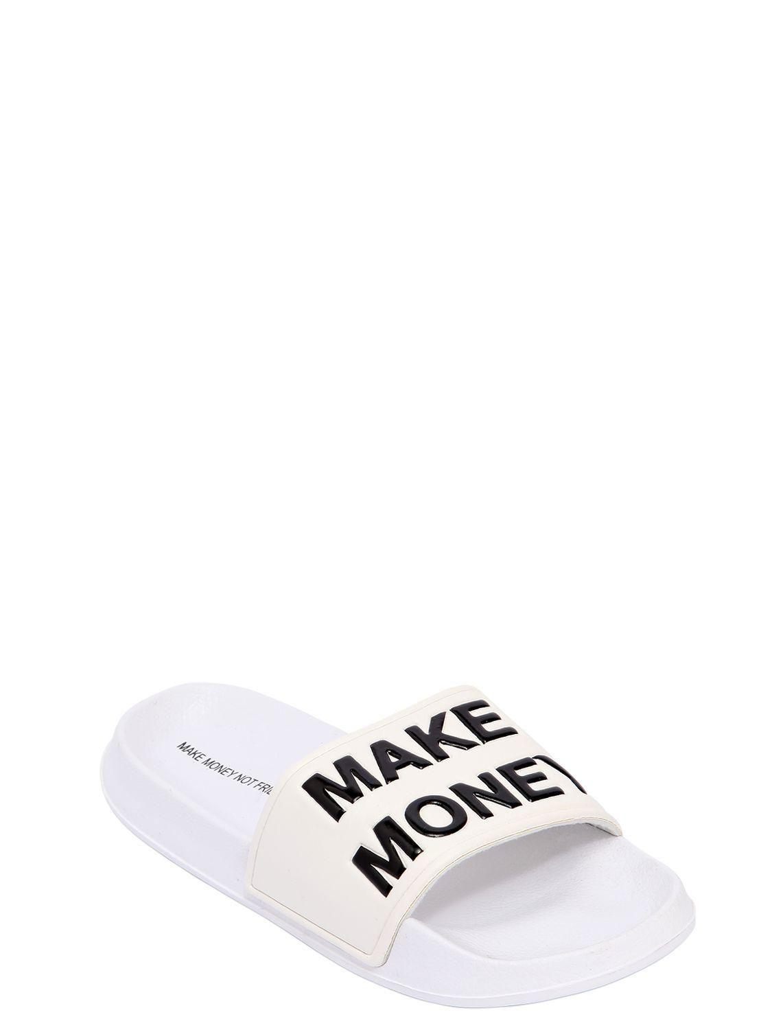 Black and White Friends Logo - Make Money Not Friends Logo Slide Sandals in White - Lyst