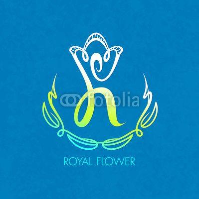 Royal Flower Logo - Elements of monogram, design, royal flower, logo on a blue