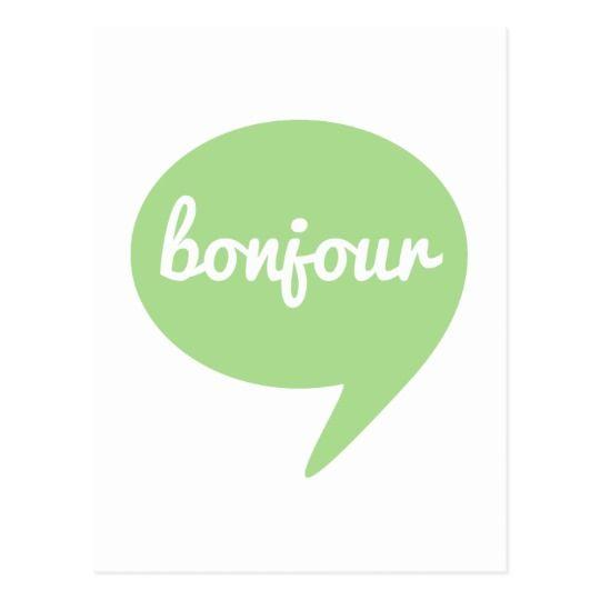Green Message Bubble Logo - bonjour green speech bubble, French word art Postcard | Zazzle.com