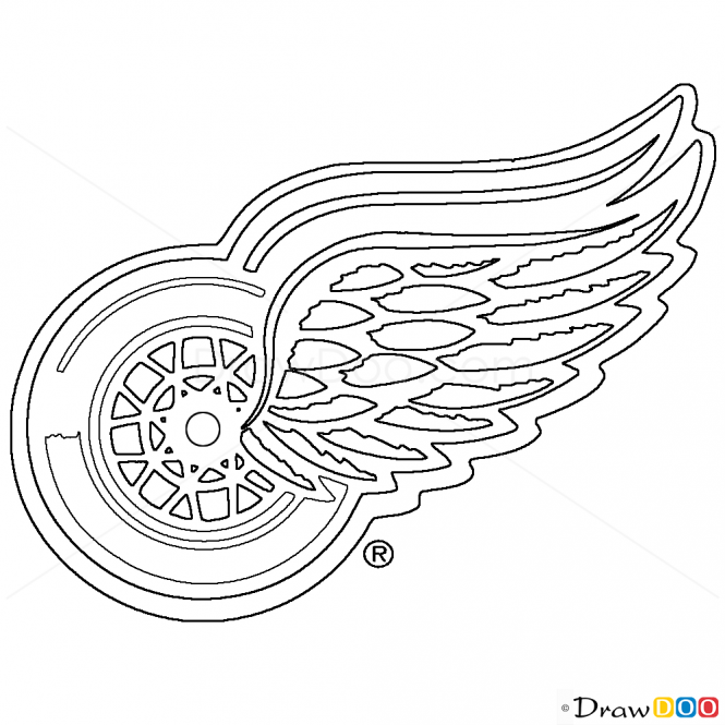 Black and White Detroit Red Wings Logo - How to Draw Detroit Red Wings, Hockey Logos
