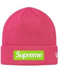 Crown Over a Red Box Logo - Lyst - Supreme Crown Logo Beanie in Blue