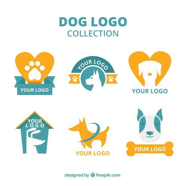 Turquoise and Orange Logo - Selection of blue and orange dog logos in flat design. Stock Image
