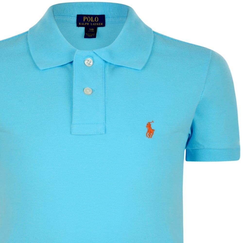 Turquoise and Orange Logo - Ralph Lauren Boys Turquoise Custom Fit Polo Shirt with Orange Logo ...
