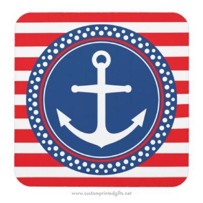Anchor Blue and Red Logo - Anchor coaster with red stripes - Custom printed gifts