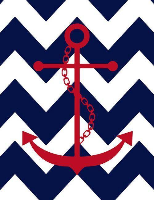 Red and Blue Anchor Logo - Navy blue and white chevron wallpaper with red anchor | ..background ...