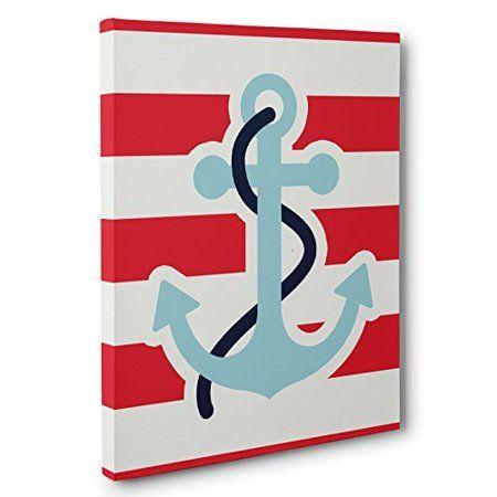 Red and Blue Anchor Logo - Nautical Red and Blue Anchor Nursery Canvas Wall Art - Walmart.com