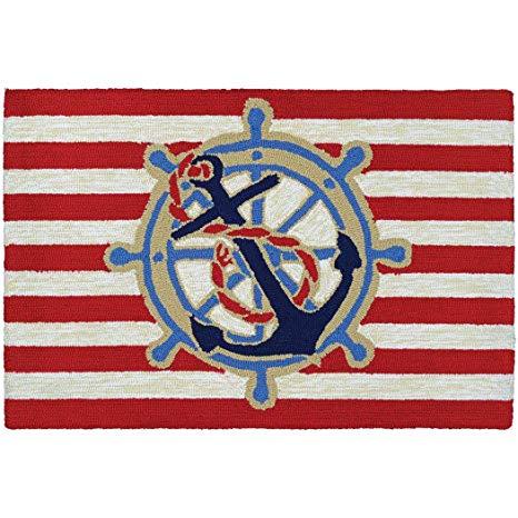Red and Blue Anchor Logo - Piece 2' x 3' Red White Striped Blue Anchor Area Rug