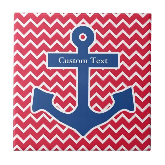 Red and Blue Anchor Logo - Nautical Blue Anchor on Red Chevron Background Tile. Zazzle.co.uk