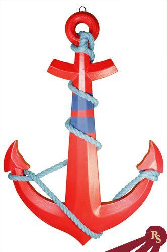 Red and Blue Anchor Logo - Red and Blue Wood Anchor - Decorative Nautical Home Decor 24