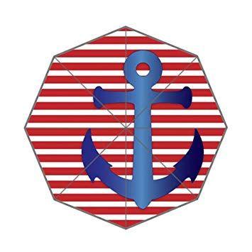 Red and Blue Anchor Logo - Red and White Stripes and Blue Anchor Print Umbrella: Amazon.co.uk ...
