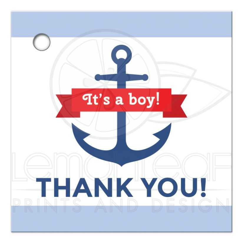 Red and Blue Anchor Logo - Nautical anchor baby shower favor thank you tag with blue borders