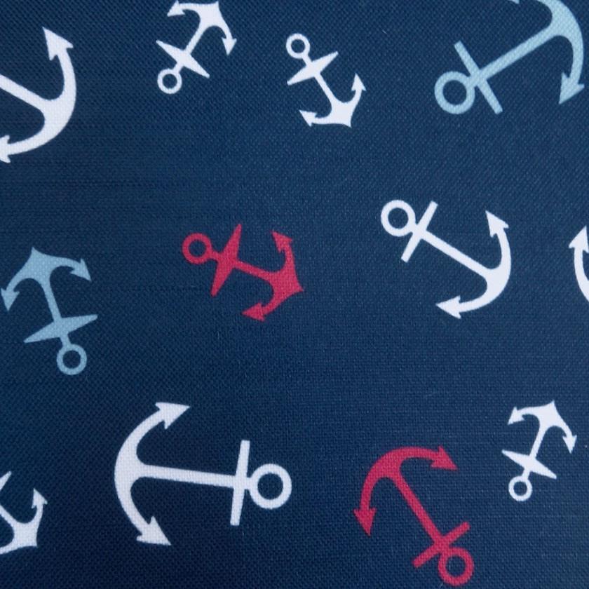 Red and Blue Anchor Logo - Navy Blue Fabric Tablecloth with Nautical Red White & Blue Sailboat
