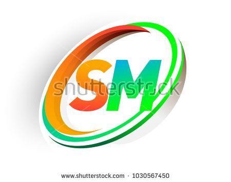 Orange Circle with Name Logo - initial letter SM logotype company name colored orange and green