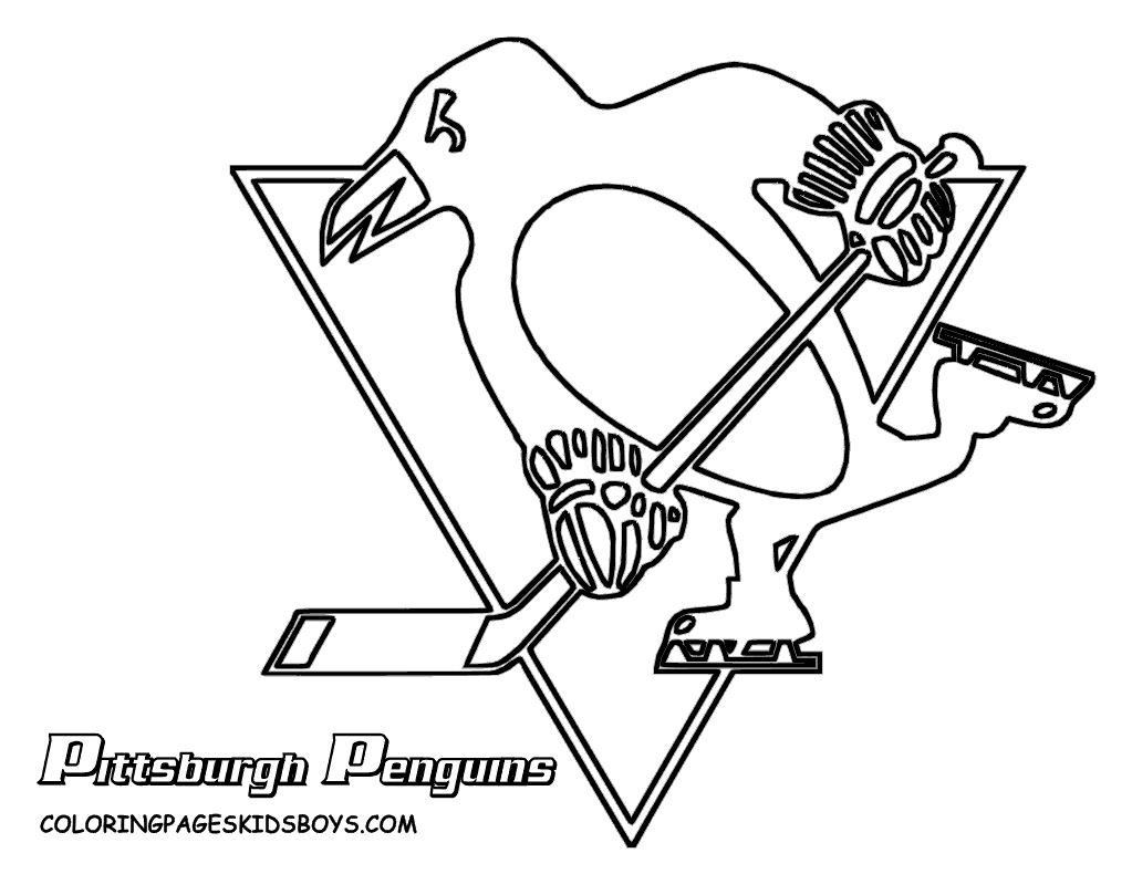 Black and White Penguins Logo - NHL worksheets for kids. penguins logo Colouring Pages. Hockey