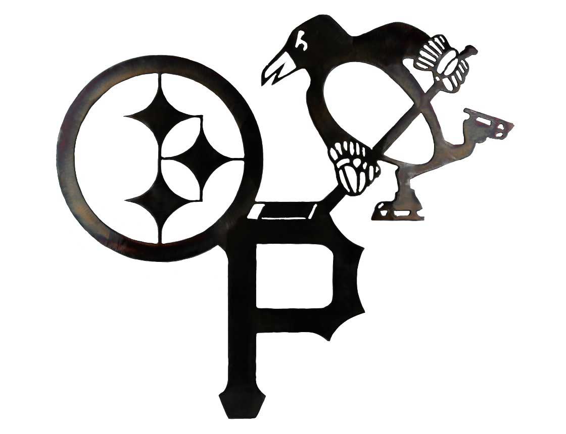 Black and White Penguins Logo - SMW542 Metal Sports Logos Wall Art Pittsburgh Metal Works