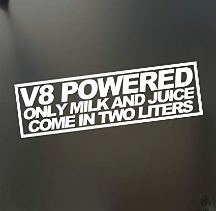 Funny Chevy Logo - V8 powered milk juice 2 liter sticker funny race mustang